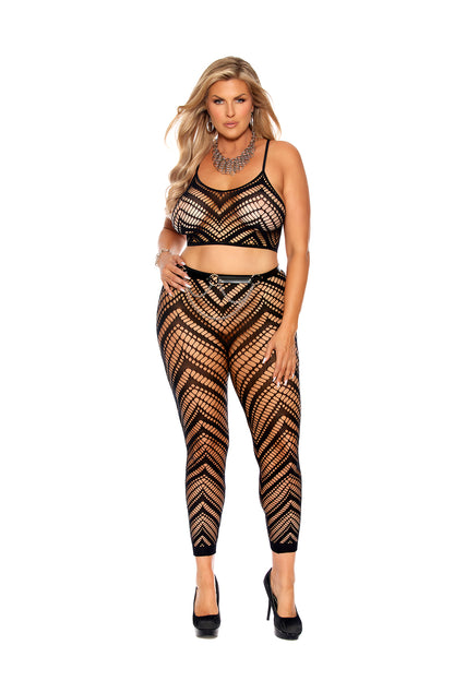 Zig Zag Crochet Net Cami Top and Matching Leggings, Queen size front view