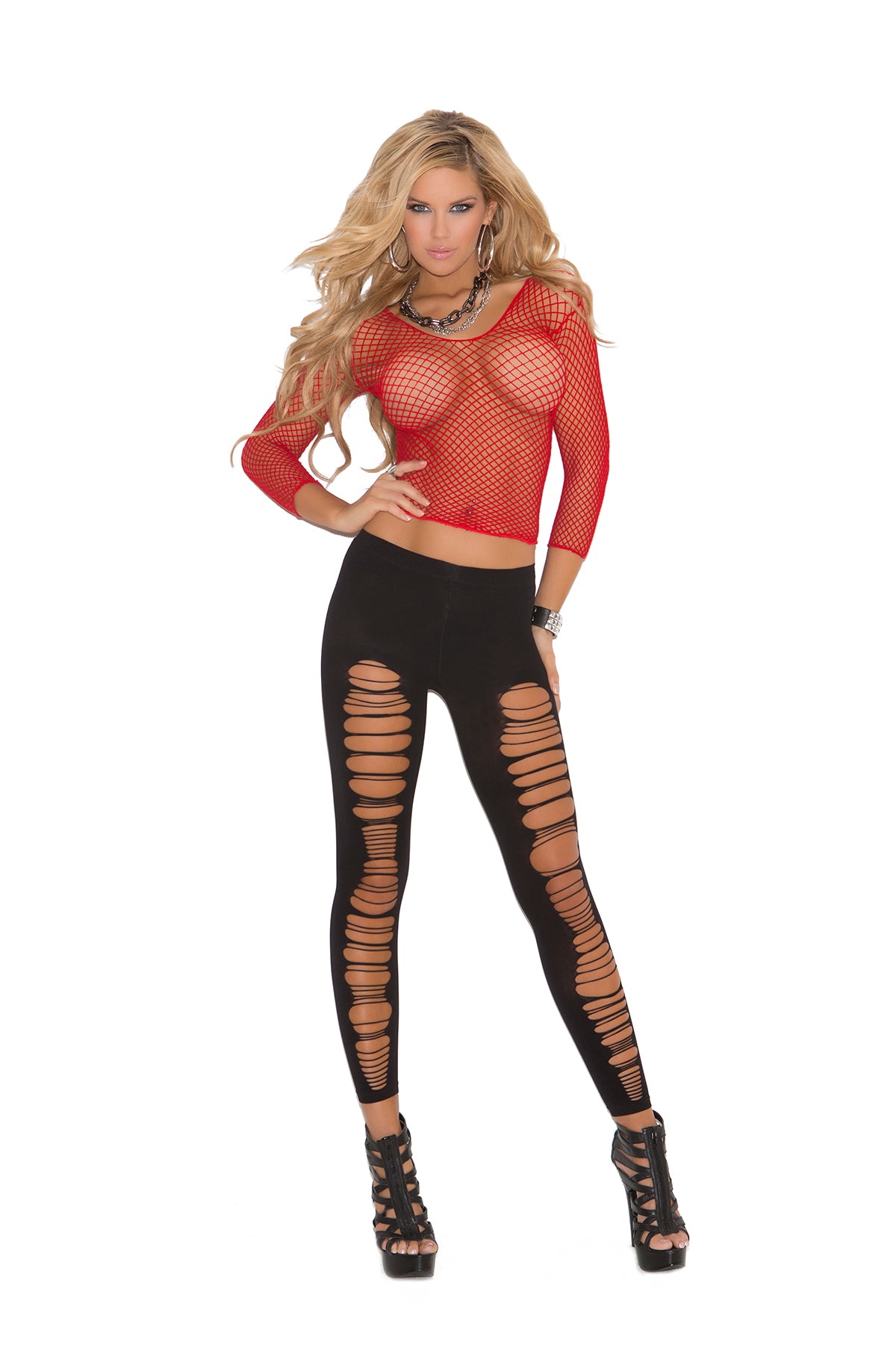 Fence Net Long Sleeve Cami Top in Red, front view