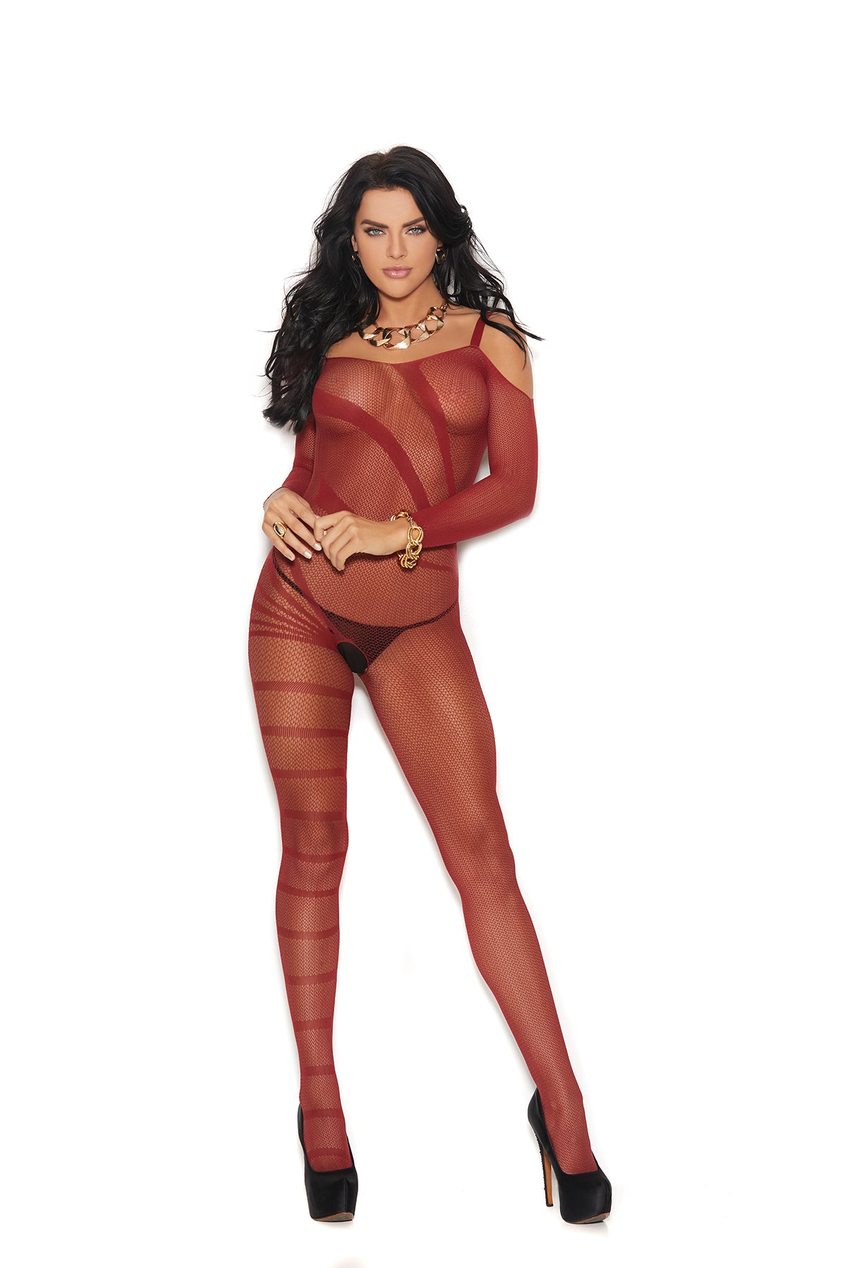 Crochet Burnout Cold Shoulder Bodystocking - zalya lingerie